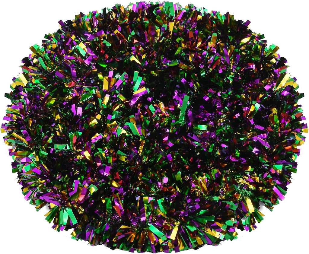 Mardi Gras Tinsel Garland Metallic Tinsel Twist Garland Shiny Carnival Party Hanging Decorations for Mardi Gras Party Indoor and Outdoor Decoration