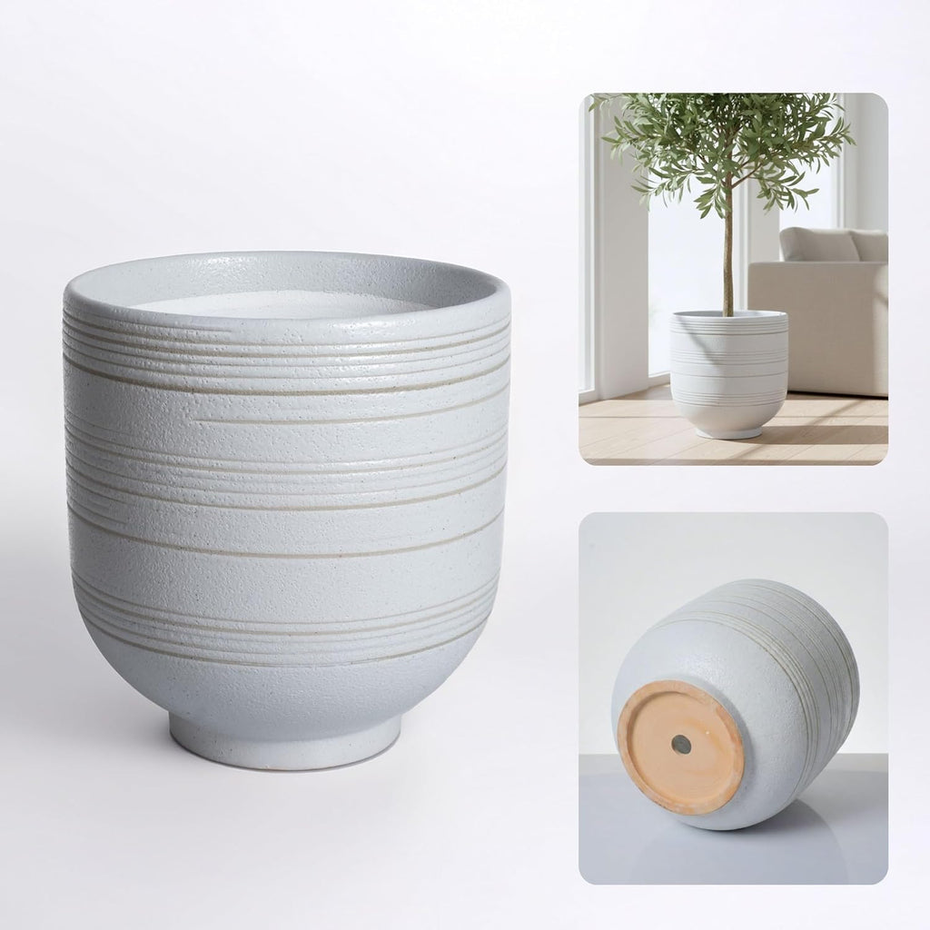 herduk large white ceramic planter for indoor trees, front angle view