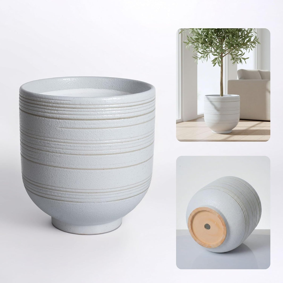 herduk large white ceramic planter for indoor trees, front angle view