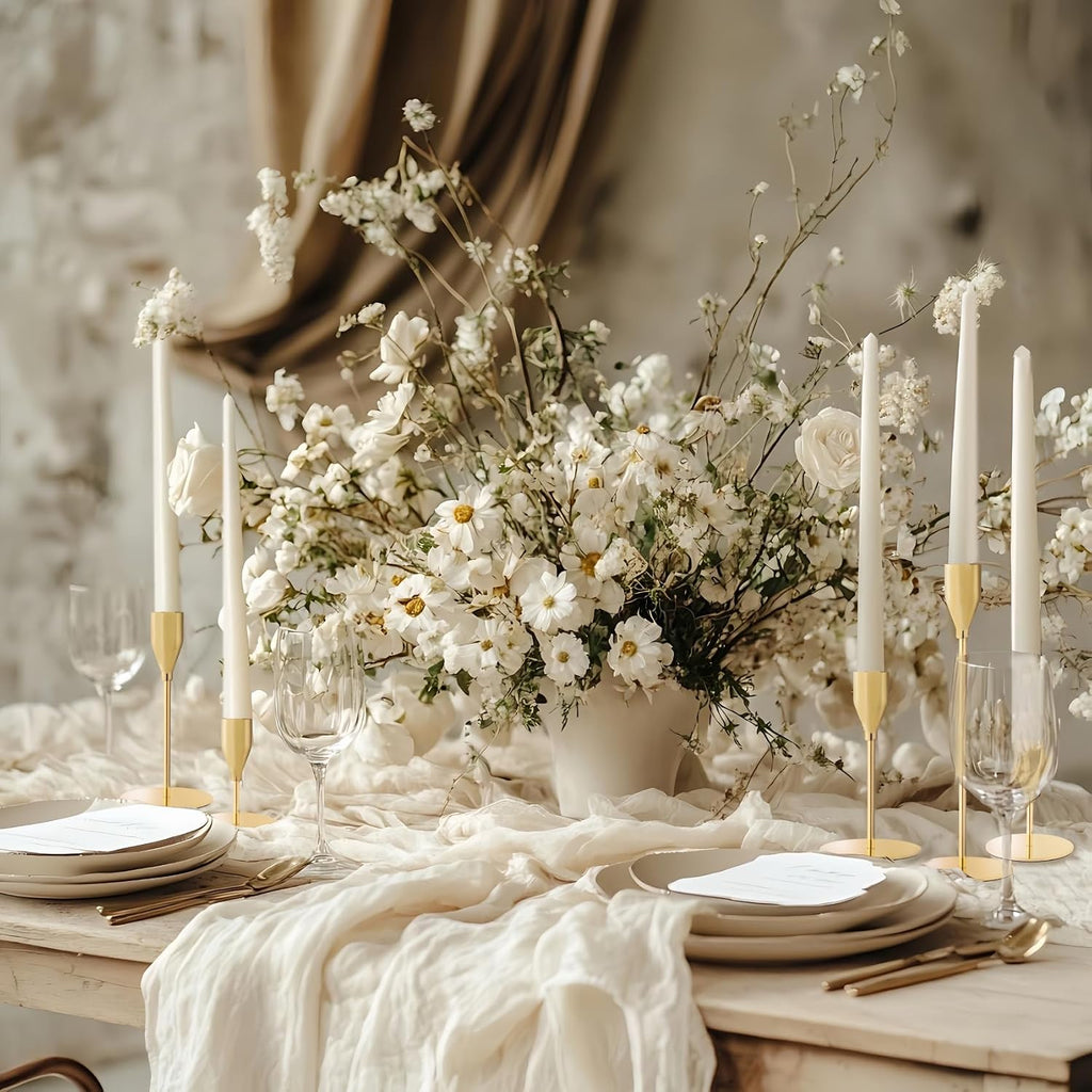 French Gold Taper Candle Holders for Wedding Table Centerpiece,Tall Taper Candlestick Holders Bulk Set of 6,Metal Candle Stick Holders for Dinning or Mantel Centerpiece,Party Home Decor