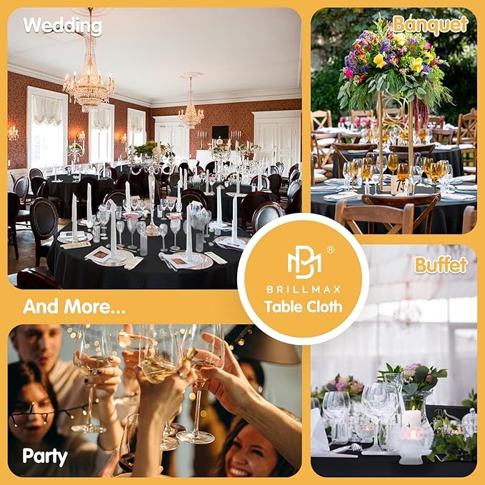 BRILLMAX 6 Pack Black Round Tablecloths 120 Inch - Circle Bulk Linen Polyester Fabric Washable Table Cloth Cover for Wedding Reception Banquet Birthday Party Buffet Restaurant