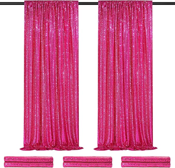 Party Backdrop Curtain 2ftx8ft Hot Pink Backdrop Drapes Curtains Panels with Rod Pockets 6 Pieces Sequin Fabric Flamingo Party Decor