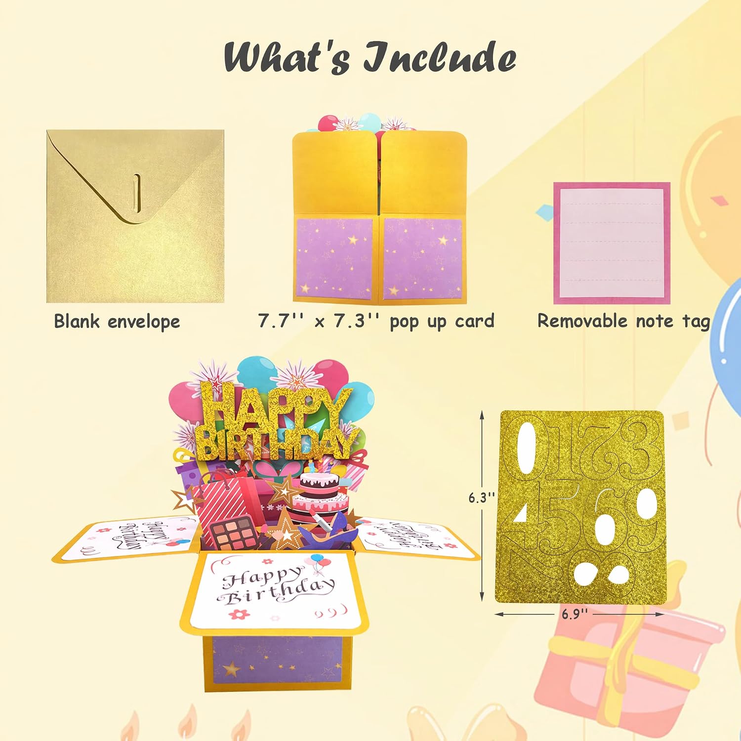 ROBBEAR Happy Birthday Pop Up Card with Birthday Age Design, DIY Card Highlight Birthday Milestone, 3D Birthday Gift Box for Adults and Kids with Envelopes, A Unique Card for Daughter, Son, Mom, Dad, Friend
