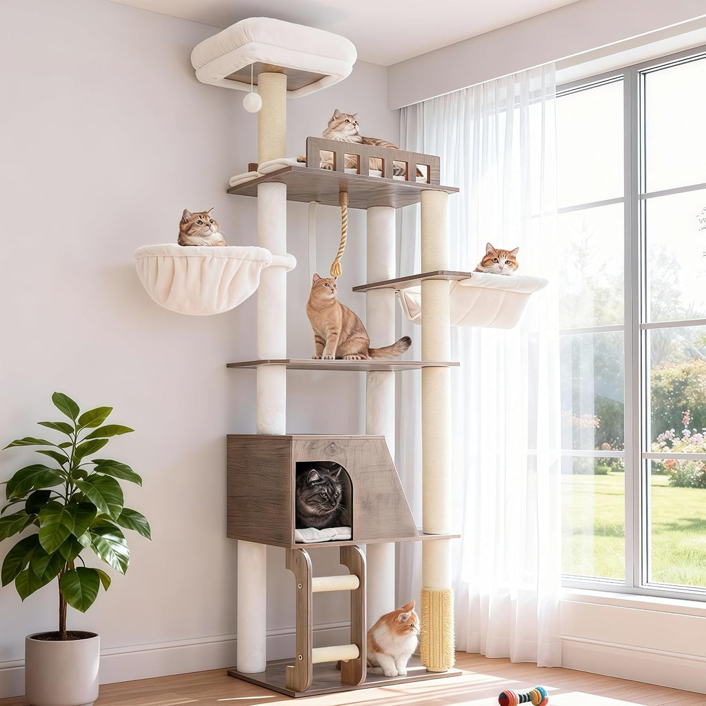 hey-brother wooden cat tree, furniture tower with large, main product view