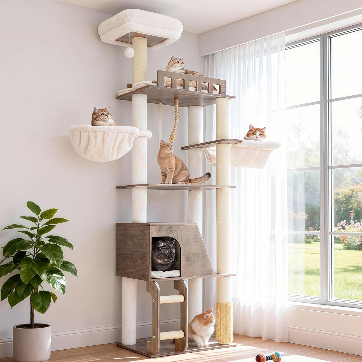 hey-brother wooden cat tree, furniture tower with large, main product view