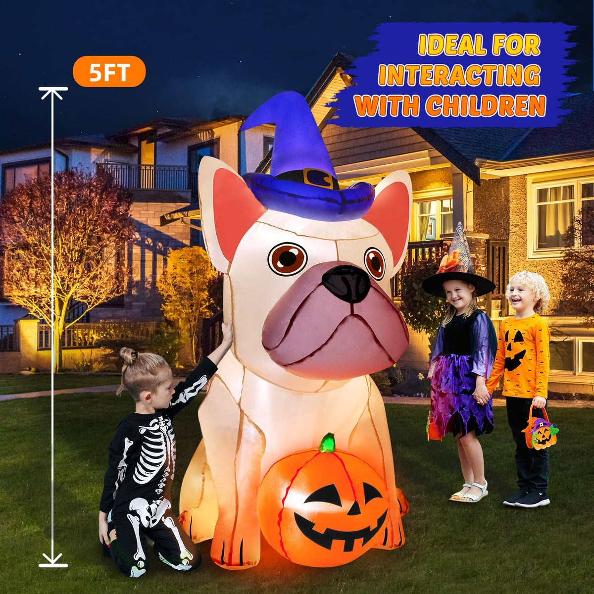 zukakii 5Ft Halloween Inflatables Decorations Build-in Bright LEDs Blow Up Ya...