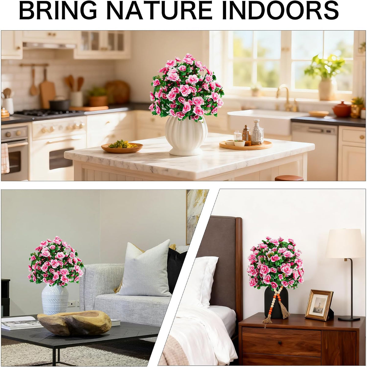 fake outdoor flowers, artificial plants with ground spike on a desk or shelf