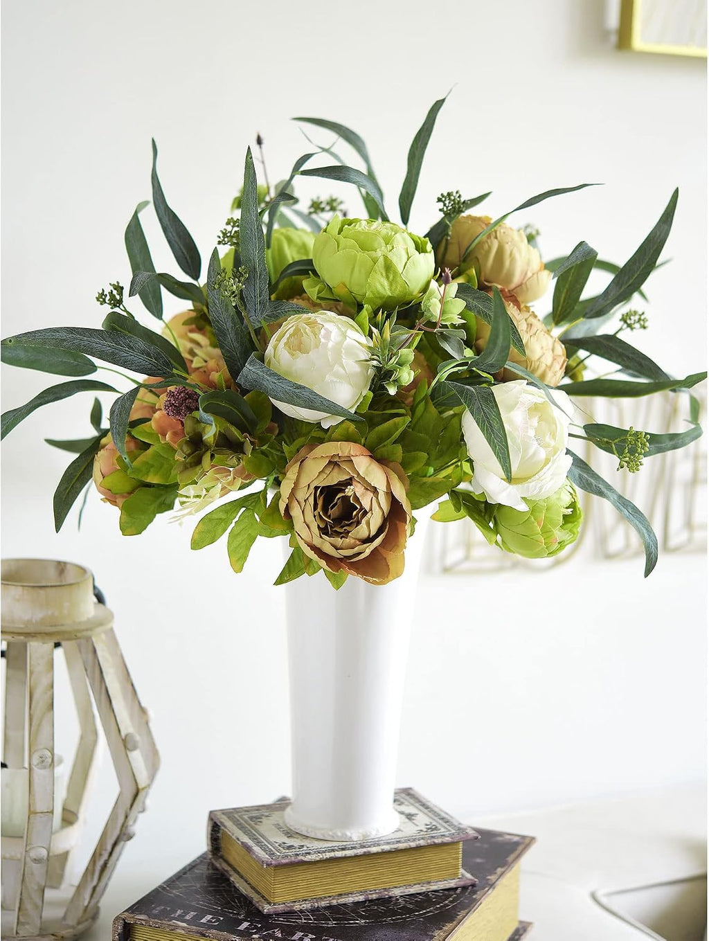 fiveseasonstuff rustic brown, beige & green artificial peony shown in use