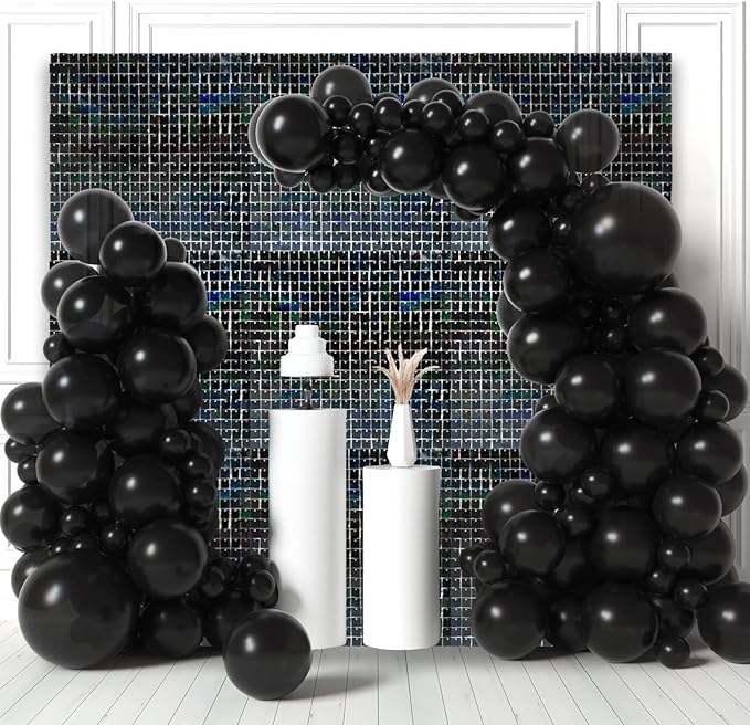 12PCS Black Shimmer Wall Backdrop, Laser Square Sequin Photo Backdrops Panel, Glitter Wall Background for Birthdays, Weddings, Christmas, Engagements, Disco Bachelorette Party Decoration (3FTx4FT)