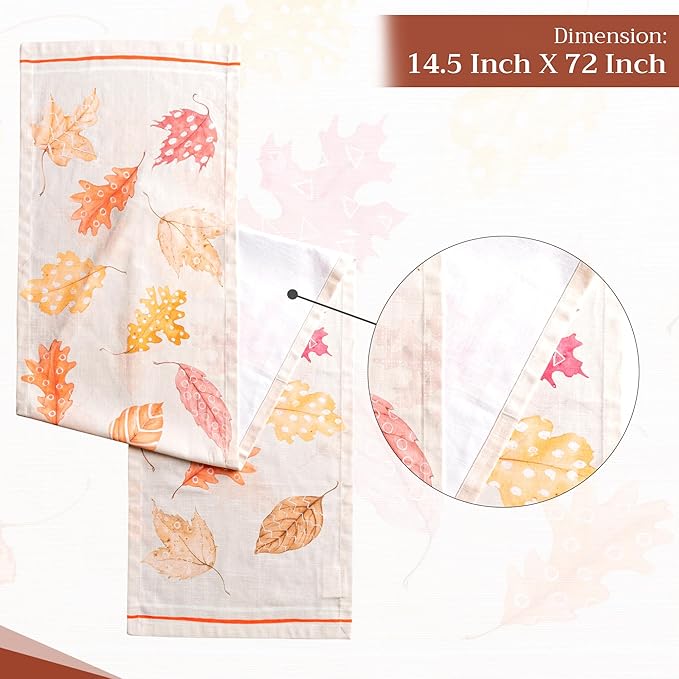 Maison d' Hermine Table Runner 100% Cotton Single Layer Table Runners 72 inches Long for Thanksgiving Christmas Decorations Home Kitchen Dining Party Wedding (Colours of Autumn, 14.5" x 72")