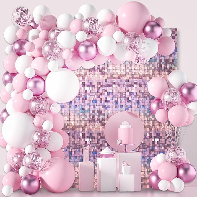 12PCS Light Pink Shimmer Wall Backdrop, Laser Square Sequin Photo Backdrops Panel, Glitter Wall Background for Birthdays, Weddings, Christmas, Engagements, Disco Bachelorette Party Decor (3FTx4FT)
