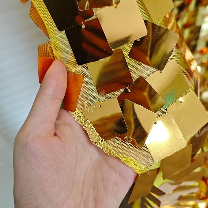 Gold Square Sequin Backdrop 8ft * 8ft 1 Panel, Shimmer Wall Backdrop Photobooth Props for Wedding, Anniversary, Birthday, Party Decorations