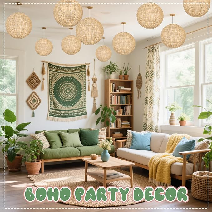 10Pcs 10" Boho Fall Party Decorations, Hanging Round Print Burlap Paper Lanterns for Office Classroom Ceiling Home Patio Neutral Baby Bridal Shower Wedding Rustic Thanksgiving Decor (10inch)