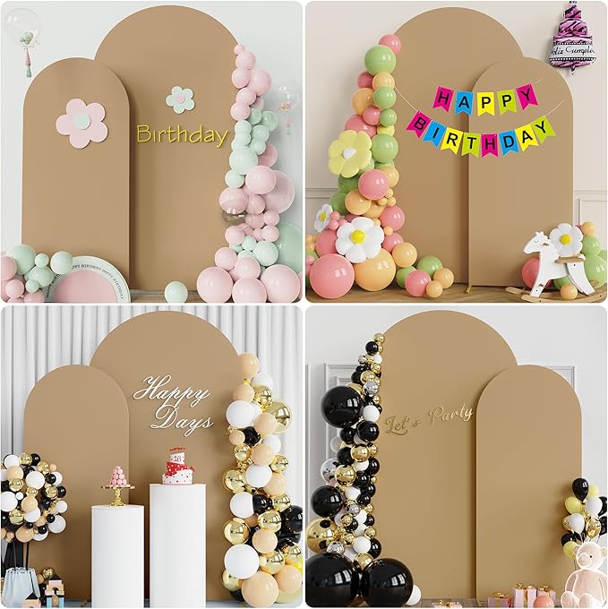 Fomcet Wedding Arch Cover 7.2FT, 6FT Khaki Spandex Fitted Fabric Arch Backdrop Covers 2 Set for Round Top Chiara Arched Backdrop Stand Cover for Wedding Birthday Party Baby Shower Decor