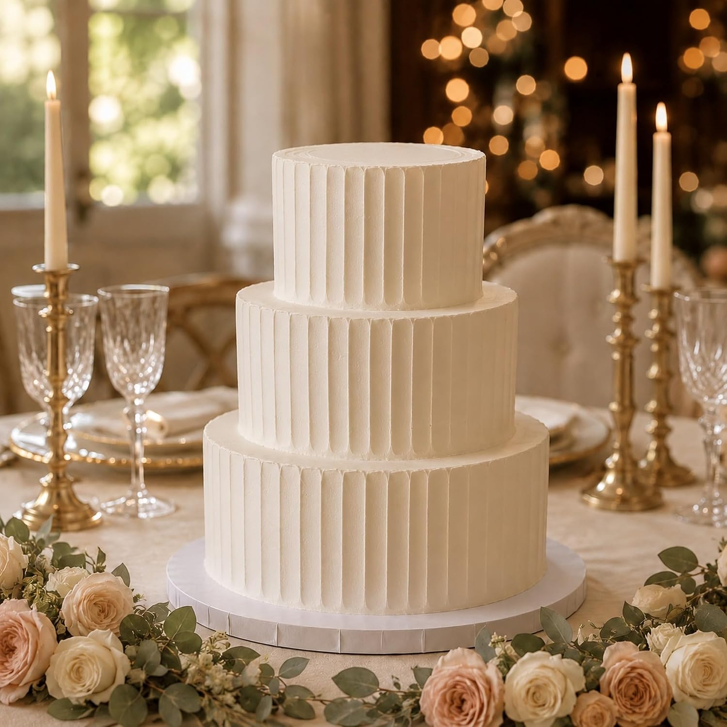 FromJennWithLove 3 Tier Fake Cake, 12" Tall Ready-to-Decorate Ivory Display Cake – 6-8-10 Inch Tiers – 4-Day Artisan Process, Made in USA – Reusable for Weddings & Events