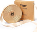 Light Champagne Satin Ribbon 7/8 Inch x 50 Yards Double-Faced Polyester Ribbons for Flower Bouquet Gift Wrapping Party Decor Wedding Invitation DIY Craft