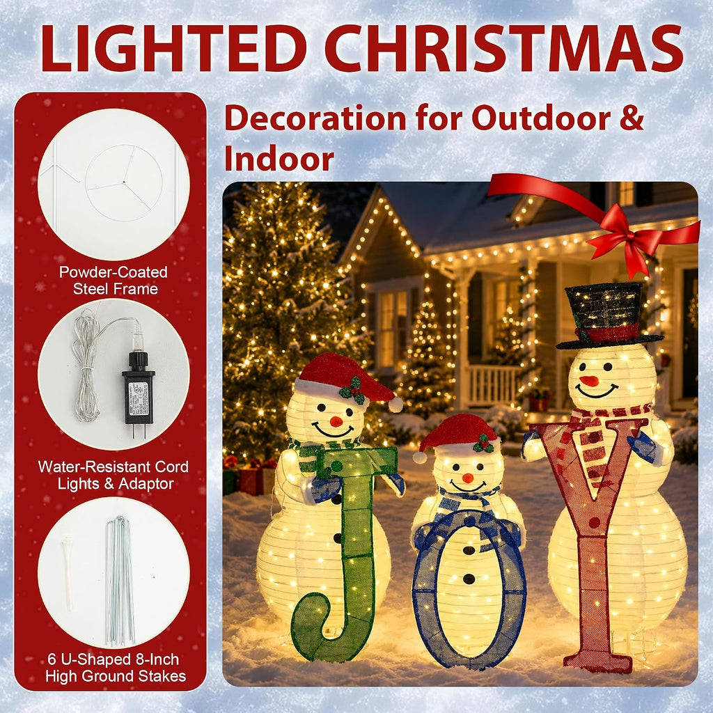 foowin lighted 3 pcs 3d outdoor snowman family on a desk or shelf