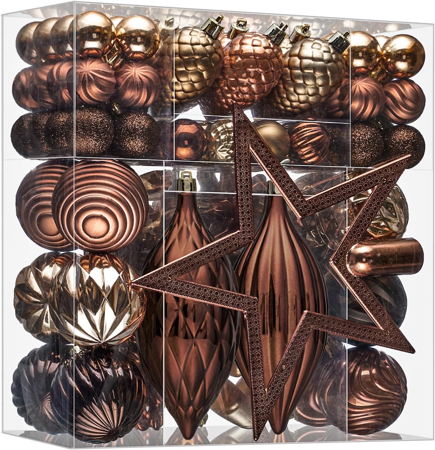 JORNOY 128-Pack Christmas Tree Ornaments Set, Classic Shatterproof Christmas Ball Ornaments Decorations - Plastic Hanging Baubles Bulk Decorative for Xmas Tree Decor Holiday Party, Brown