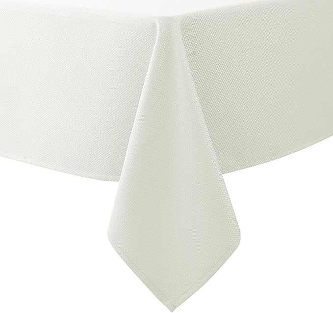 Biscaynebay Textured Fabric Tablecloths 60x84 Inches Rectangular, Ivory Water Resistant Tablecloths for Dining, Kitchen, Wedding, Parties etc. Machine Washable