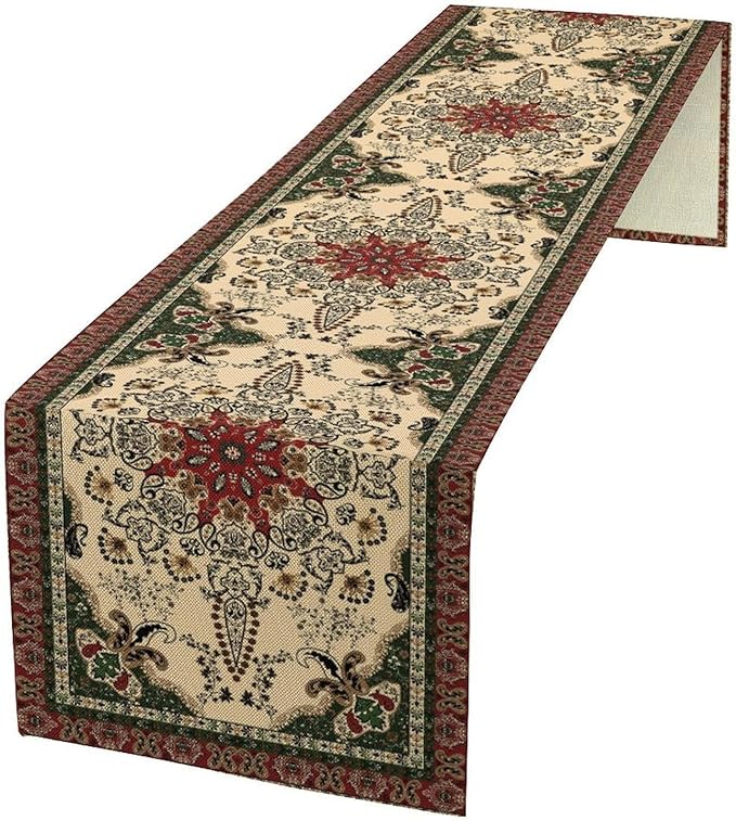 Vintage Paisley Bohemian Table Runner Beige Red Rustic Farmhouse Home Kitchen Table Dining Coffee Room Garden Party Wedding Decor 13x36in