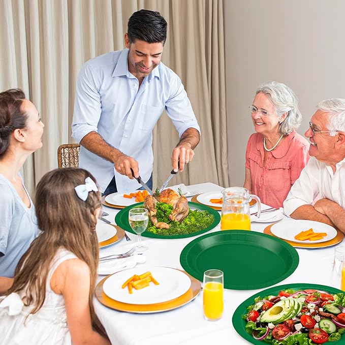 QZYL 50 Count Paper Plates, 12.2'' X 10.2'' Large Green Oval Plates, Daily Dinner Plates Disposable Paper Tray Bulk Party Supplies for Outdoor Picnic Birthday Party Barbecue Holiday