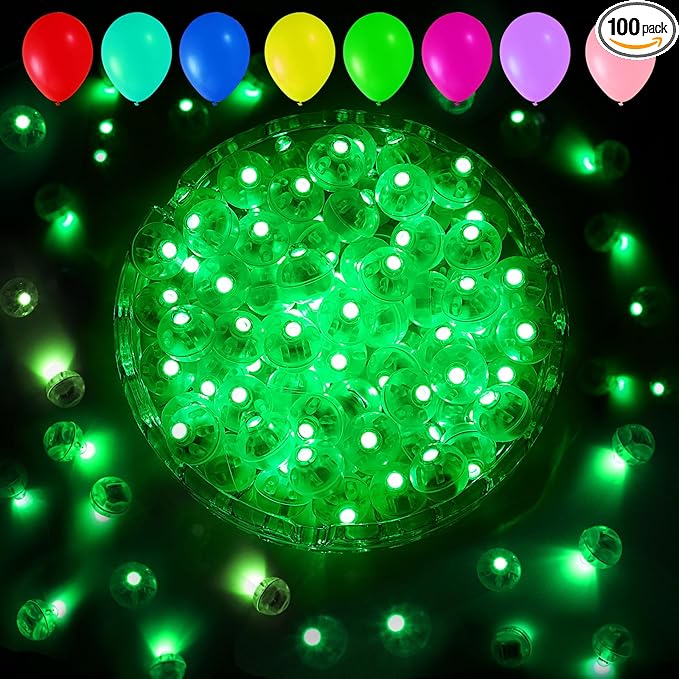 Aogist 100pcs Balloon Lights,Long Standby Time Waterproof Twinkle Mini Light,Battery Powered,Round LED Ball Lamp for Balloon Paper Lantern Party Wedding Christmas Halloween Decorative,Green-Flash