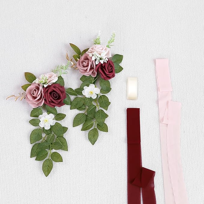 10 Wedding Aisle Decorations for Ceremony - Burgundy Chair Flowers for Aisle Decor - Church Pew Decorations