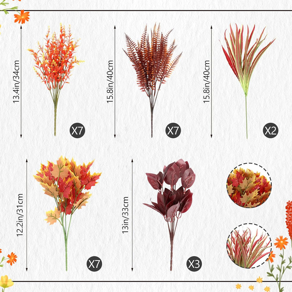 44 bunches artificial fall flowers orange fake plants, side view