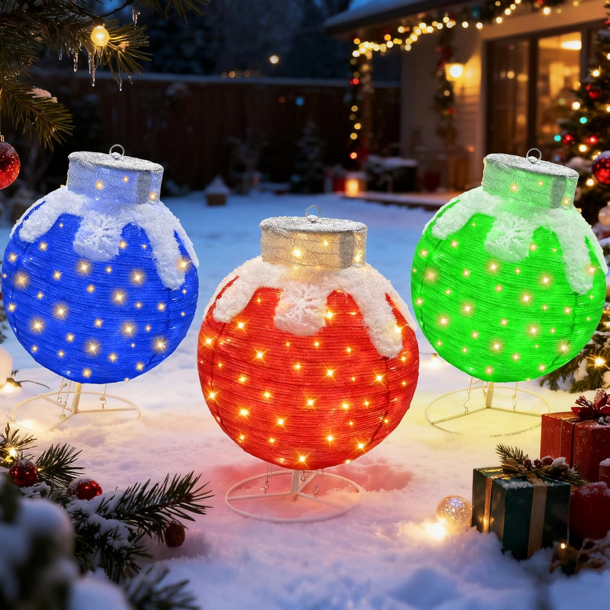 christmas ball lighted, 3pc set holiday balls with, main product view