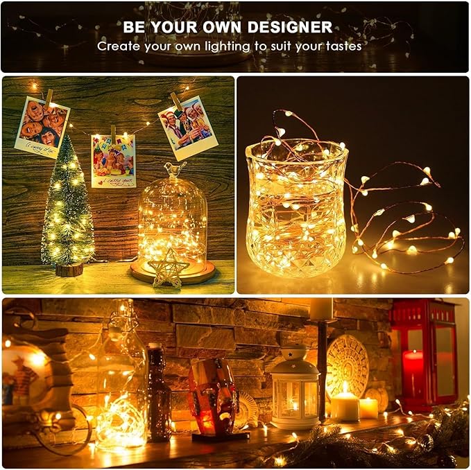 ANJAYLIA 4 Pack Fairy Lights 16.4ft 50 LED String Lights Battery Operated Mini Twinkle Starry Lights for Wedding, Party, Christmas, Decor, Warm White