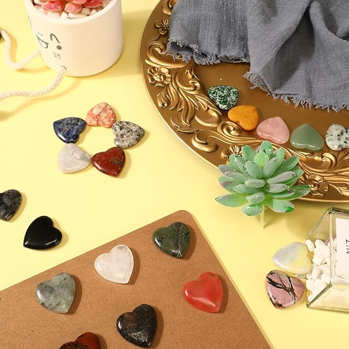 Nuenen 30 Pcs Heart Shape Crystals Bulk 1.2 Inch Gemstone Heart Worry Stone Love Rocks Quartz Wholesale Love Pocket Palm for Christmas Stress Relief Witchcraft Women Gift (Classic Color)