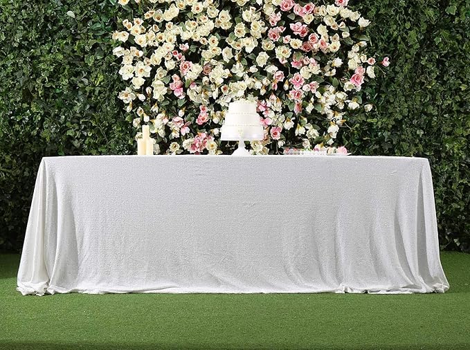 SquarePie Sequin Tablecloth 60 x 102 Inch White Sparkly Table Linen for Wedding Party