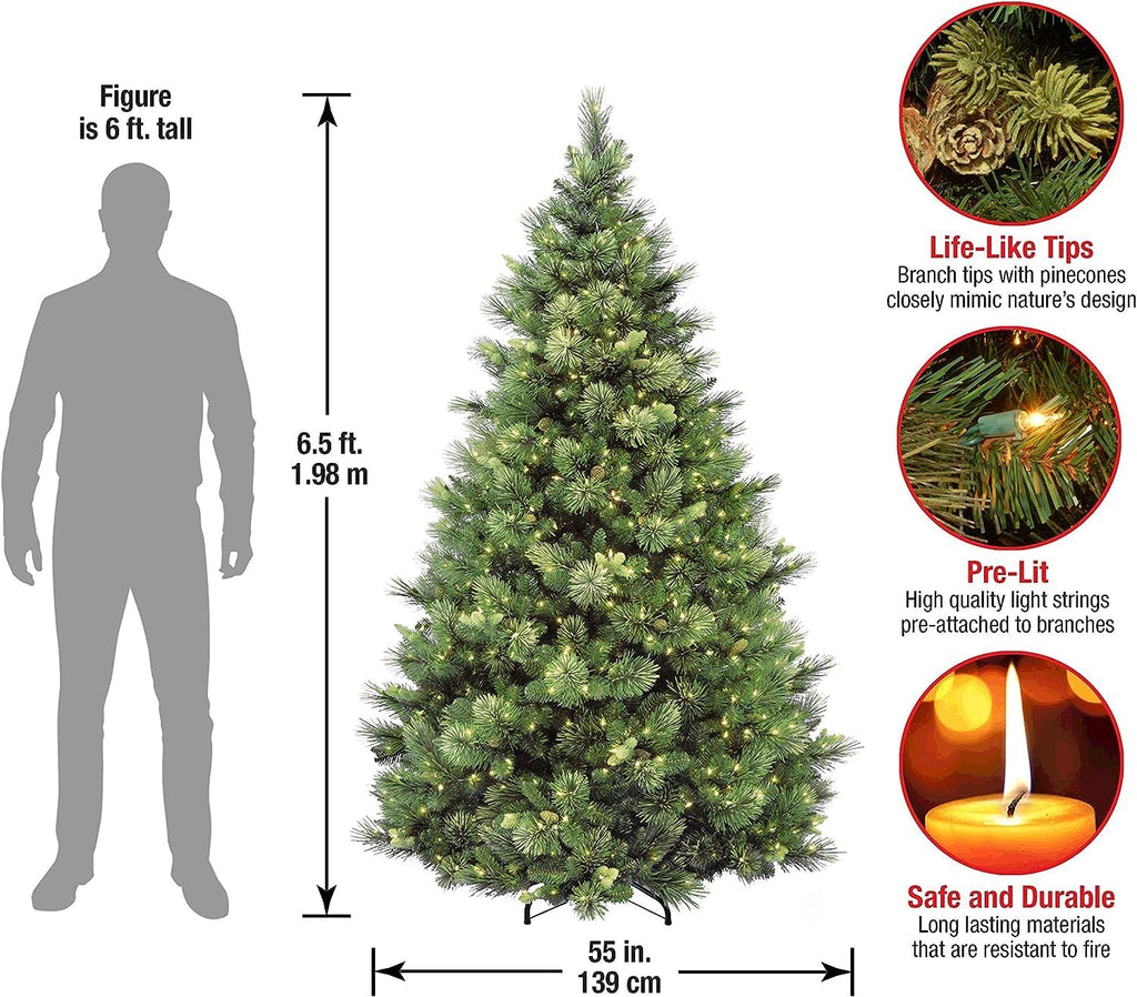 national tree company 6.5ft pre-lit carolina pine artificial, close-up detail