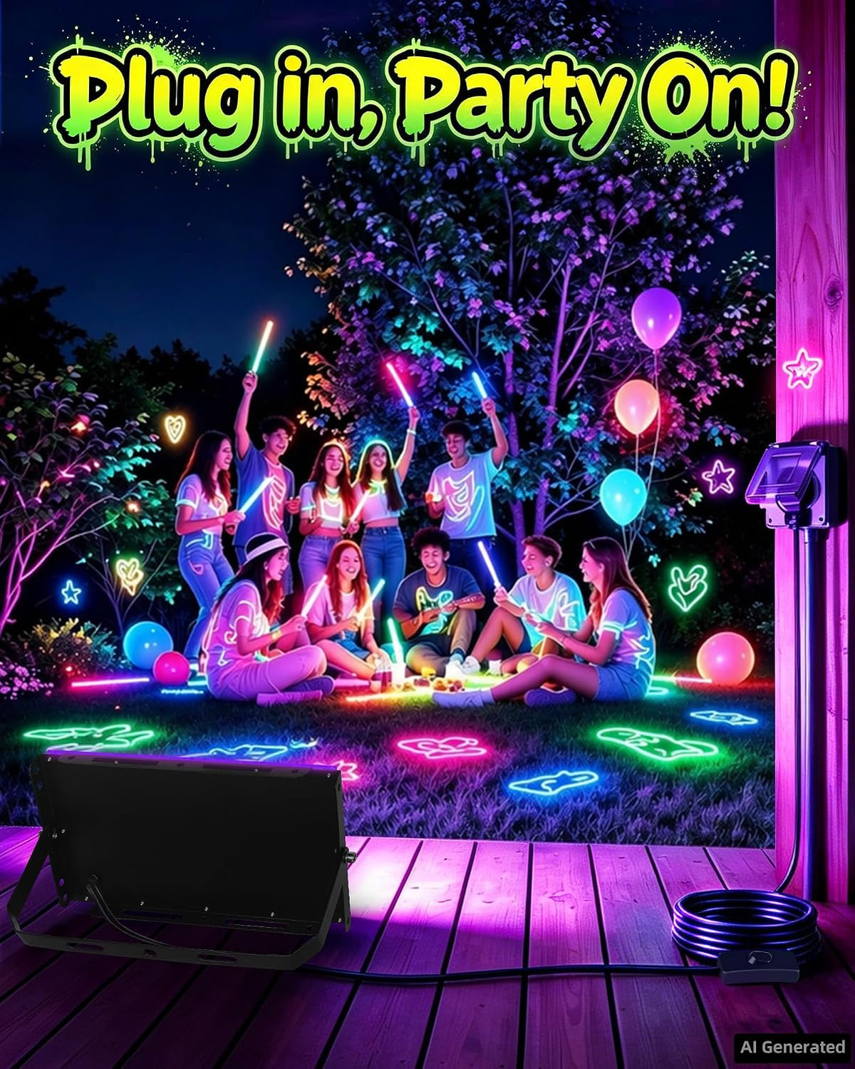 2 Pack 100W Black Light IP66, Powerful Blacklight for Halloween Glow Party
