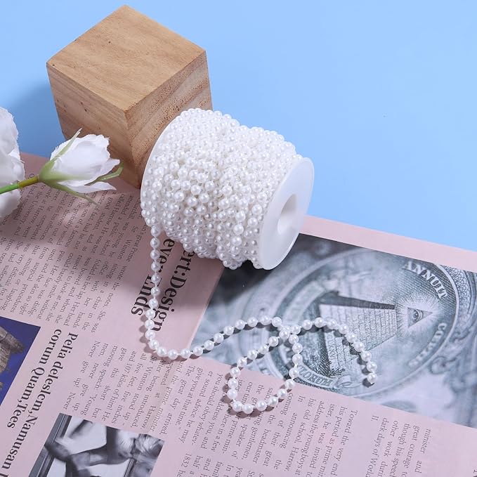 Pearls String Beads 33 Feet Crafts Faux Pearl Roll for Christmas Garland Flowers Wedding Party Jewelry Decoration(5mm White)