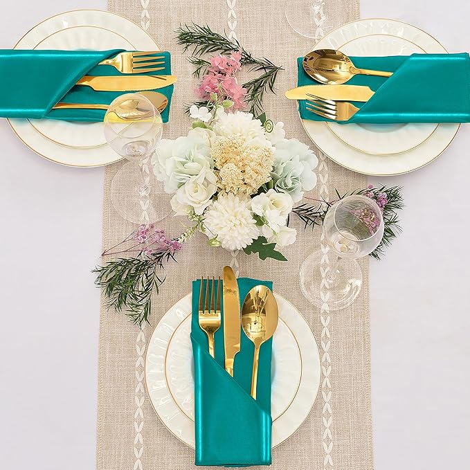 50 Pieces Teal Satin Napkins, 17" x 17" Square Table Napkins, Silky Soft Smooth Washable Napkins for Restaurant, Weddings, Dinner, Party Decoration