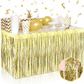 3 Pack 29 x108 Inch Light Gold Foil Fringe Table Skirts Metallic Banner for Tinsel Streamer Garland Backdrop for Parade Floats Wedding Thanksgiving Birthday Christmas New Year Party Decoration