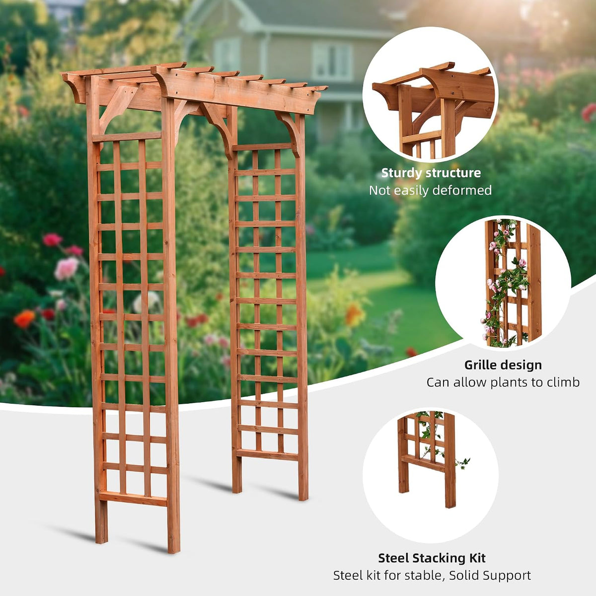 Solid Fir Wood Garden Arch Trellis for Climbing Plants Outdoor
