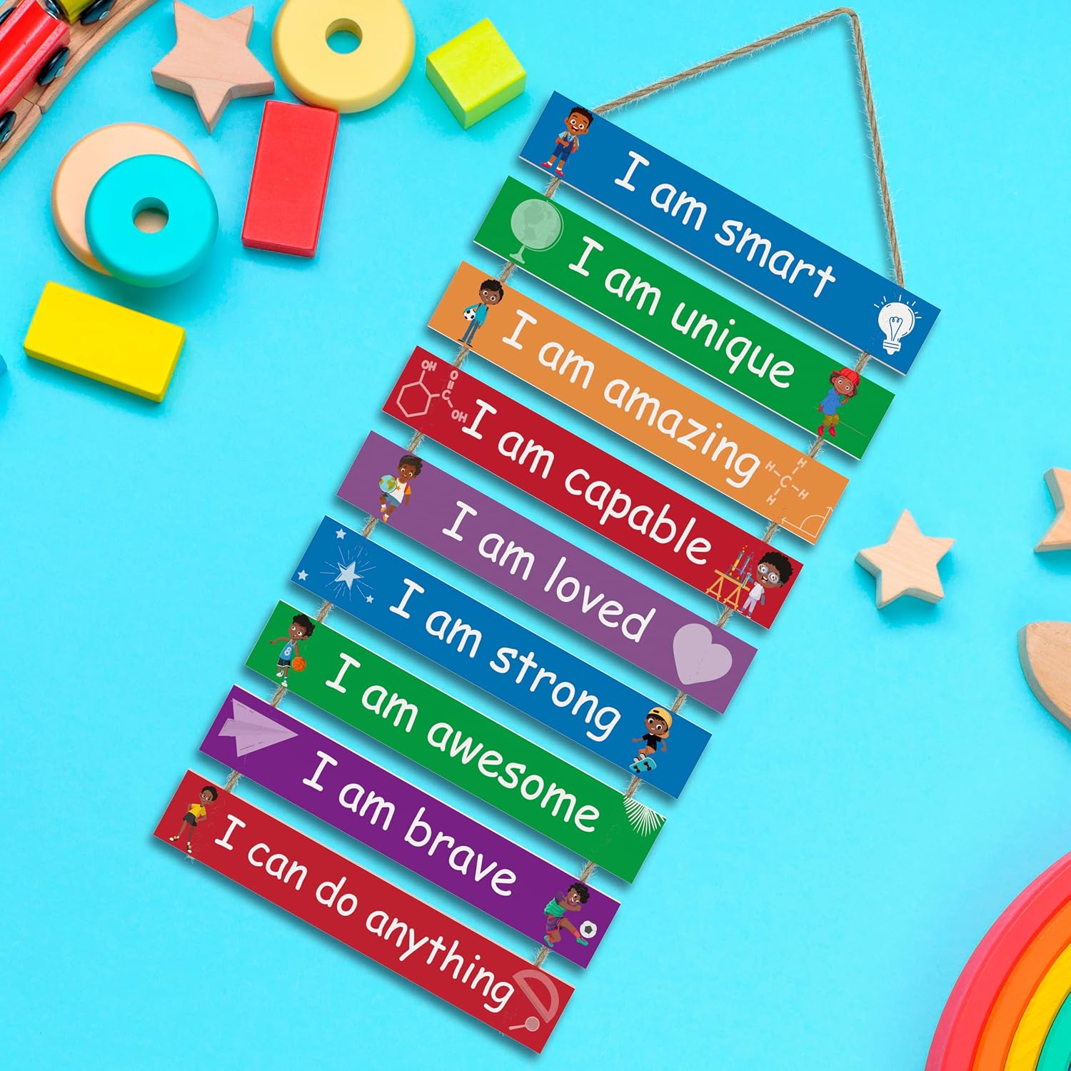 Kids Room Decor, Set of 9 Pieces Boys Room Wall Art, Motivational Wall Decor Wall Hanging Plaque for Kids Bedroom Playroom Bathroom Decorations