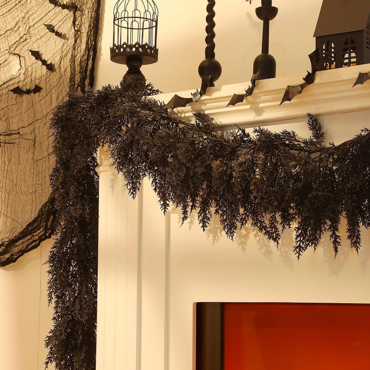Dingion 2 Pack 9 ft Halloween Black Artificial Cedar Garland