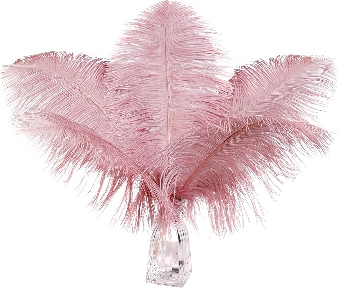 12pcs Natural Lotus Pink Ostrich Feathers 12-14inch (30-35cm) for Wedding Party Centerpieces，Flower Arrangement and Home Decoration.