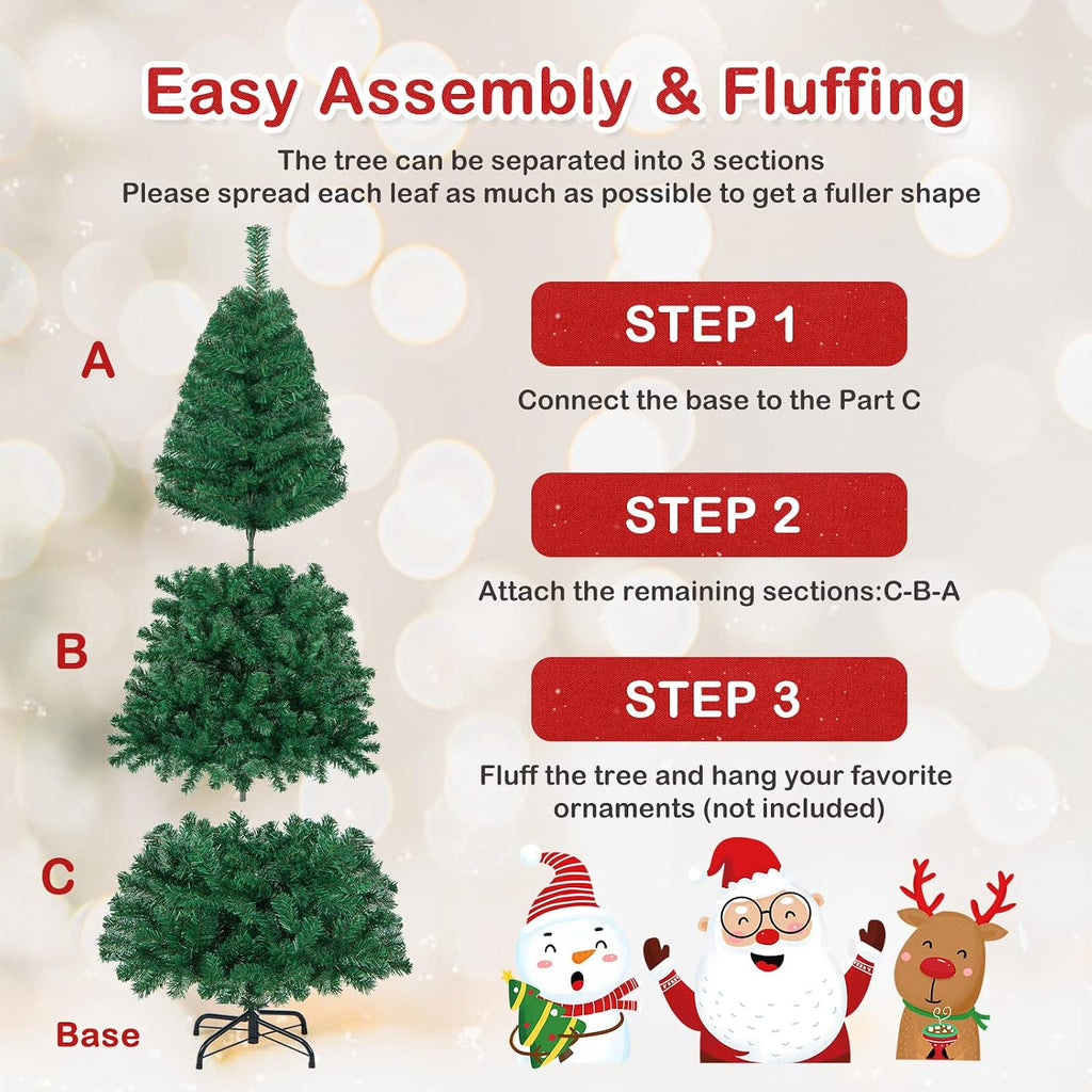 happygrill 6ft artificial christmas tree, unlit xmas pine, side view