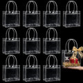 MAQIHAN Clear Gift Bags with Handles - Party Favor Candy Bags Transparent | 10 Plastic Goodie Bags, bolsitas for Valentines, Mother's Day, Christmas, Baby Shower, Wedding, Birthday, Mini 5.9'' x 6.3''
