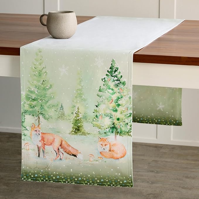 Maison d' Hermine Table Runner 100% Cotton Double Layer Table Runners 108 inches Long for Thanksgiving Christmas Decorations Home Kitchen Dining Party Wedding (Winter Mornings, 14.5" x 108")