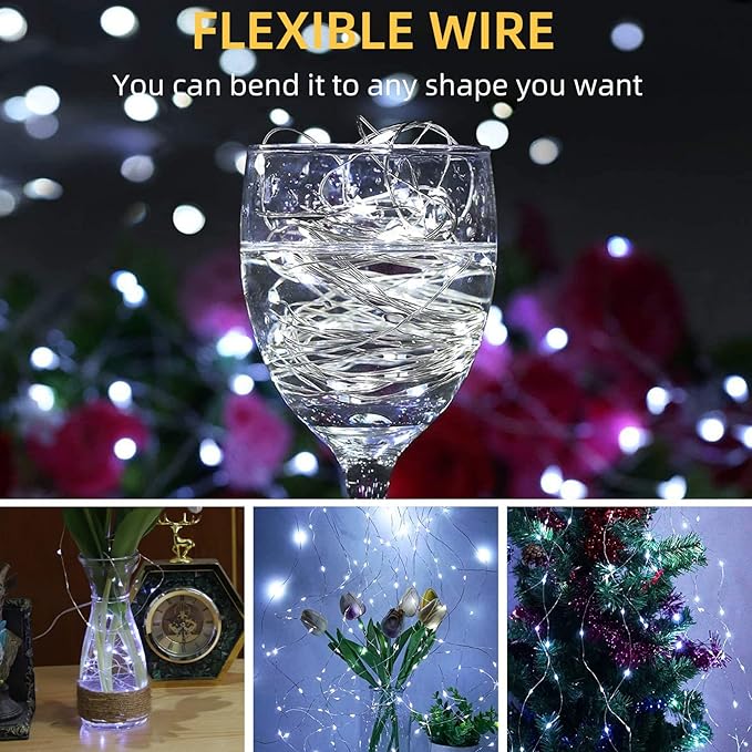LAMPHOME 20 Pack Fairy Lights Battery Operated String Lights, 20 LED on 6.6FT Silvery Copper Wire, Firefly Fairy String Lights for Wedding Party Mason Jar Christmas Decorations Bedroom Decor(White)