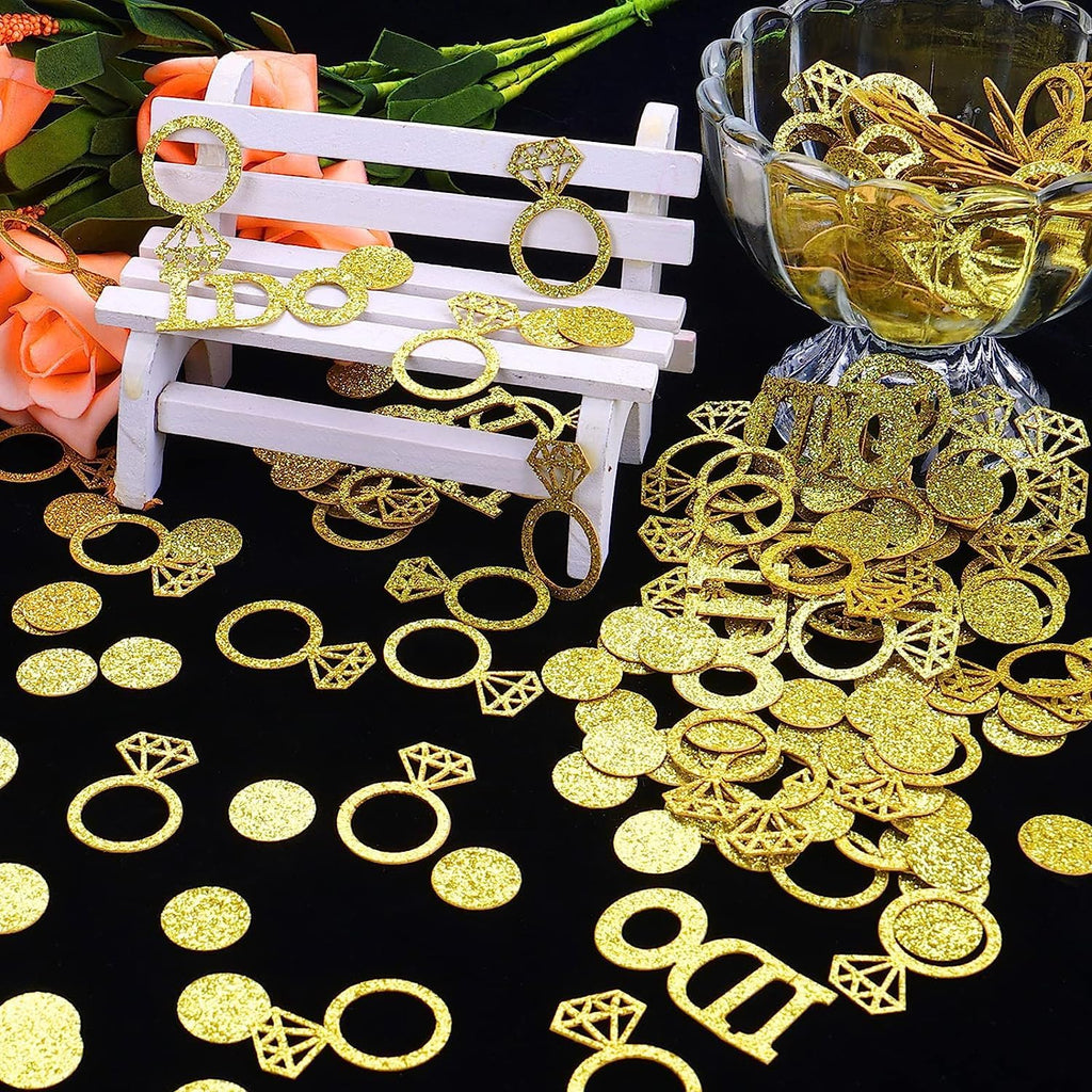 Gold Wedding Confetti, 100 Pcs I DO Engagement | Bridal Shower Decorations, Bride to Be Confetti, Glittering Diamond Ring, Engagement Party Table Scatter