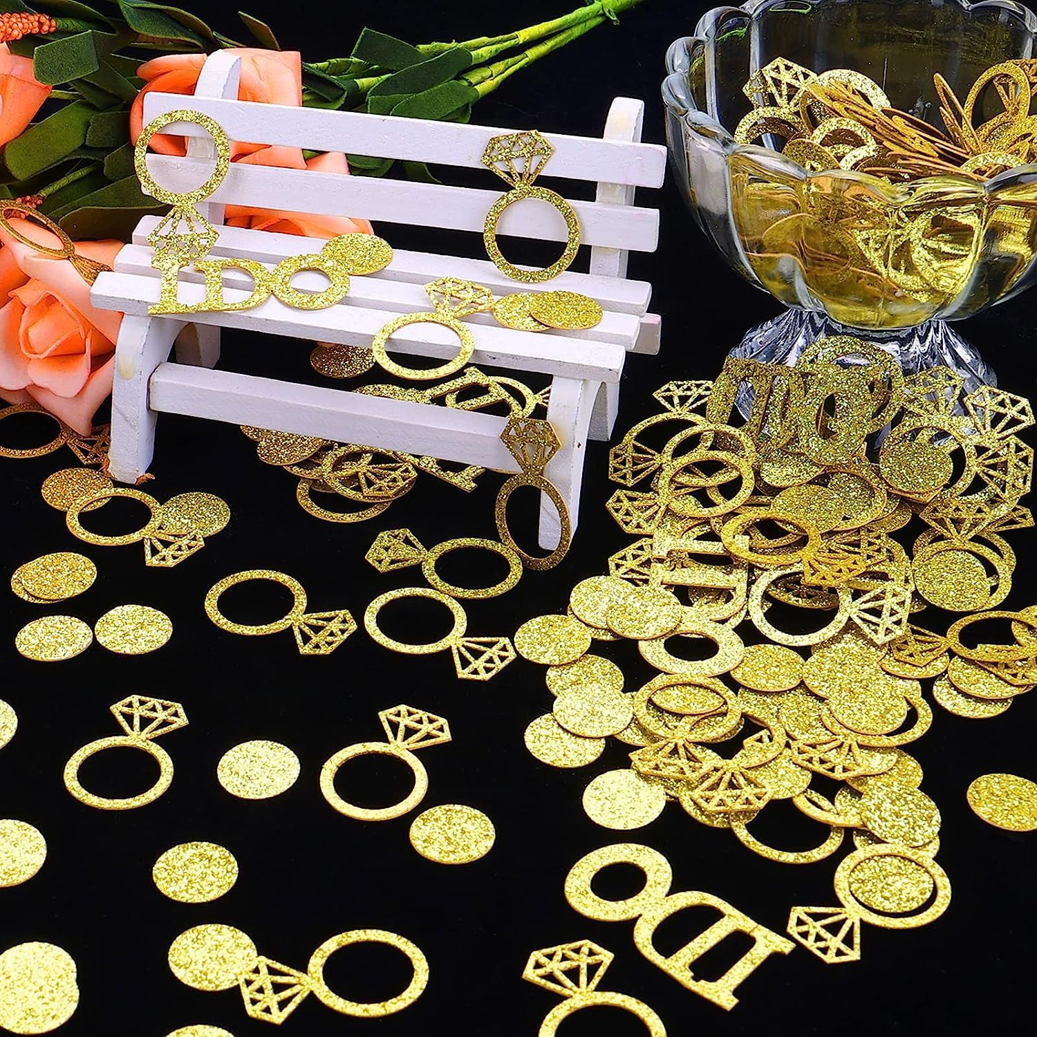Gold Wedding Confetti, 100 Pcs I DO Engagement | Bridal Shower Decorations, Bride to Be Confetti, Glittering Diamond Ring, Engagement Party Table Scatter