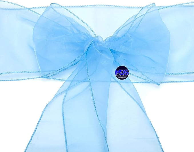 MDS Pack of 75 PCS Organza Chair Sashes Wider Dining Chair Bows Ribbon Tie Back for Wedding Party Birthday Bridal Shower Reception Event Banquet Home Chair Cover Decoration - Baby Blue