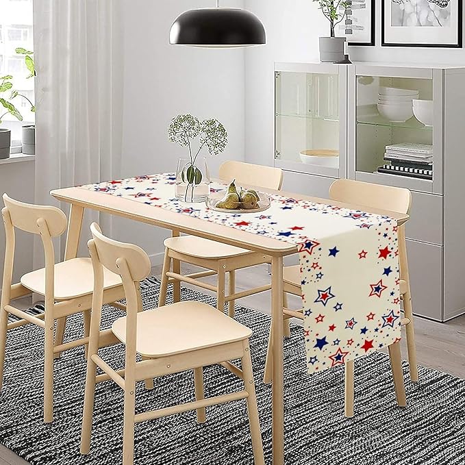 4th of July Table Runner, American Stars Patriotic Independence Day Table Runner for Indoor Outdoor Party Home Kitchen Dining Table Decor, Blue Red, 13x70inch