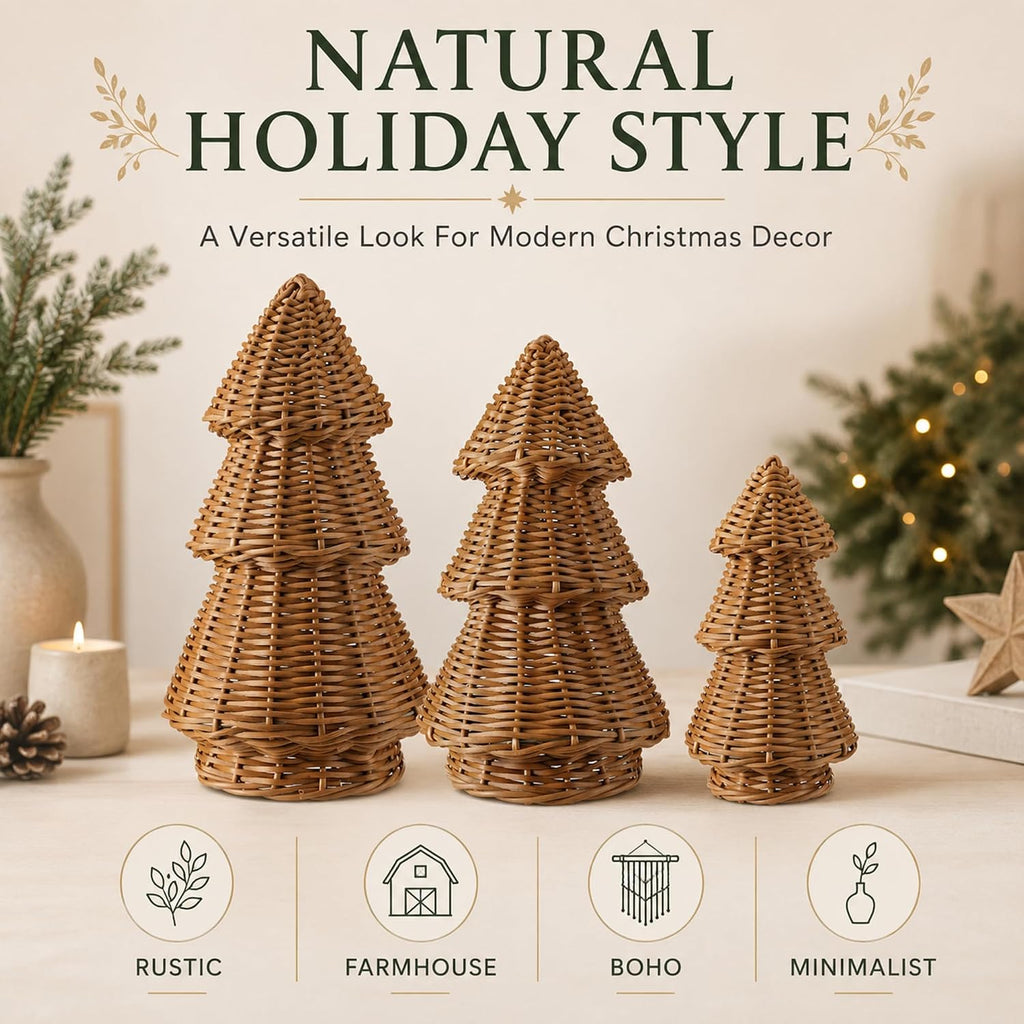 miniinflat 3 pcs woven rattan christmas tree decor shown in use